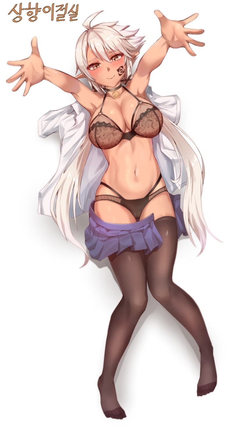 bra dungeon_fighter pantsu pharamacom pointy_ears tattoo thighhighs