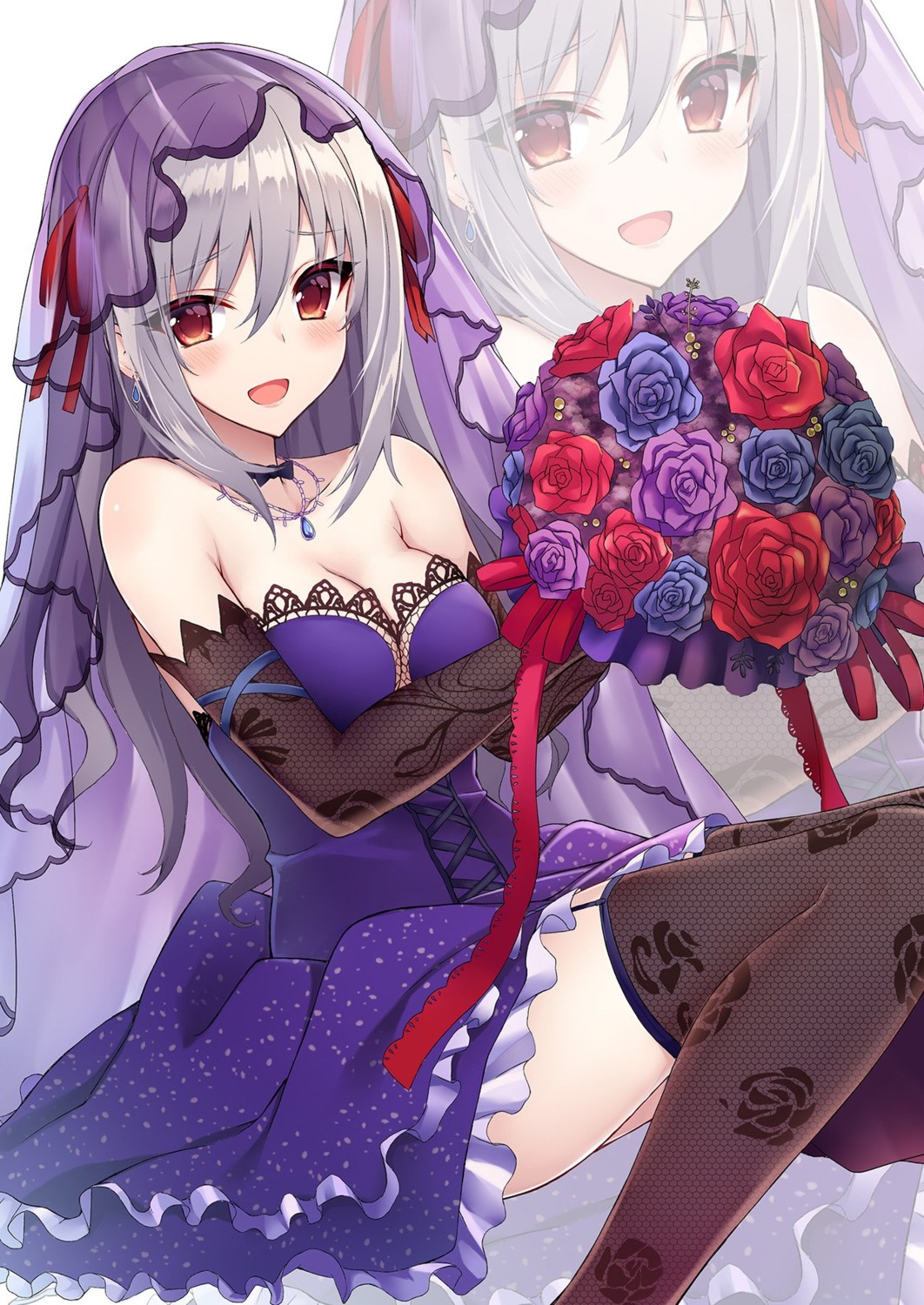 cleavage dress fishnets kanzaki_ranko nakatama_kyou stockings the_idolm@ster the_idolm@ster_cinderella_girls thighhighs