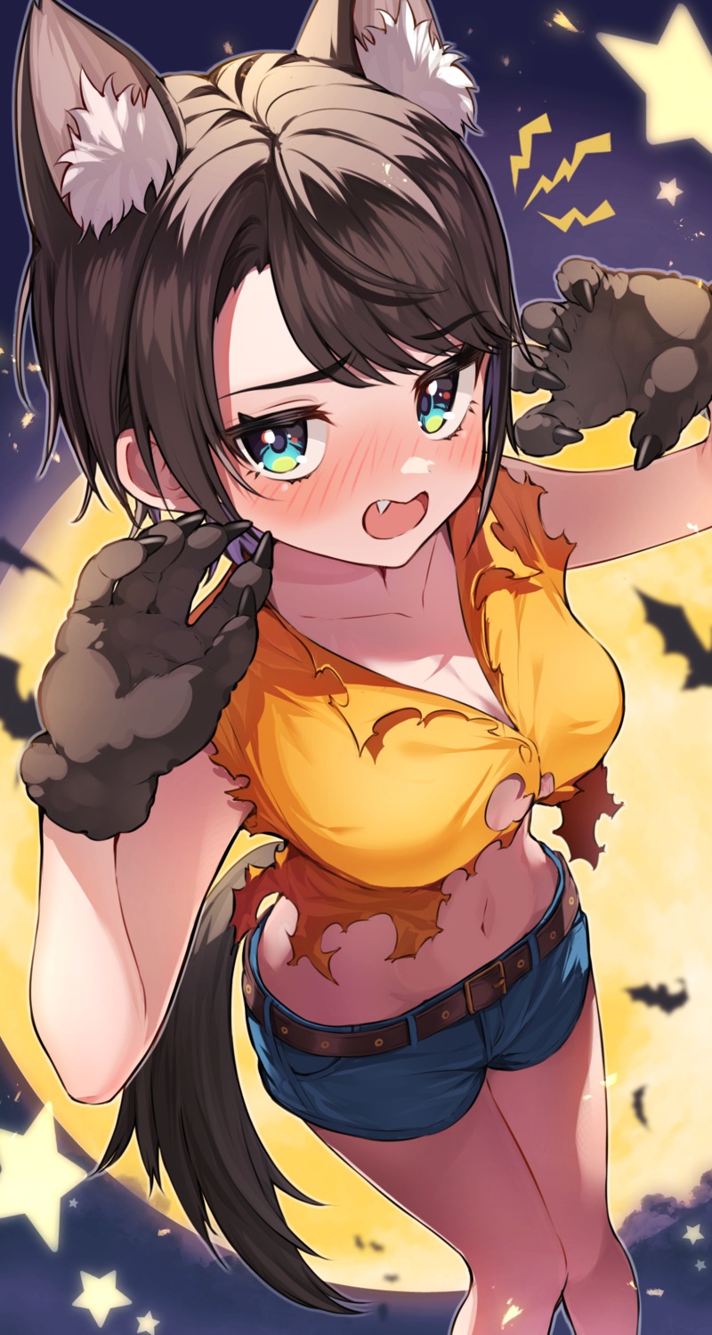 animal_ears cleavage halloween hololive narita_tamezou oozora_subaru tail torn_clothes