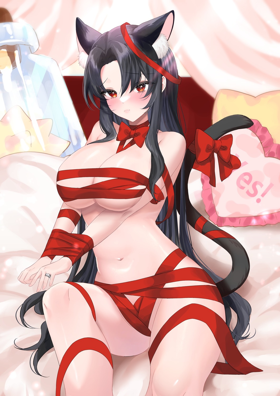 animal_ears bondage ming_(user_arcn7324) naked_ribbon nekomimi tail