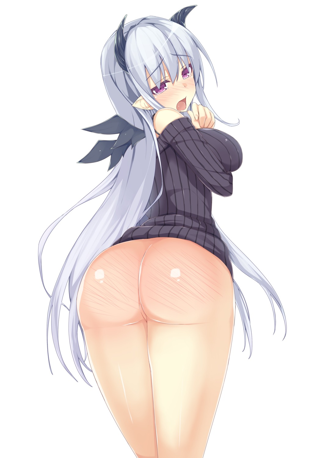 ass bottomless horns pointy_ears satoochief sweater wings