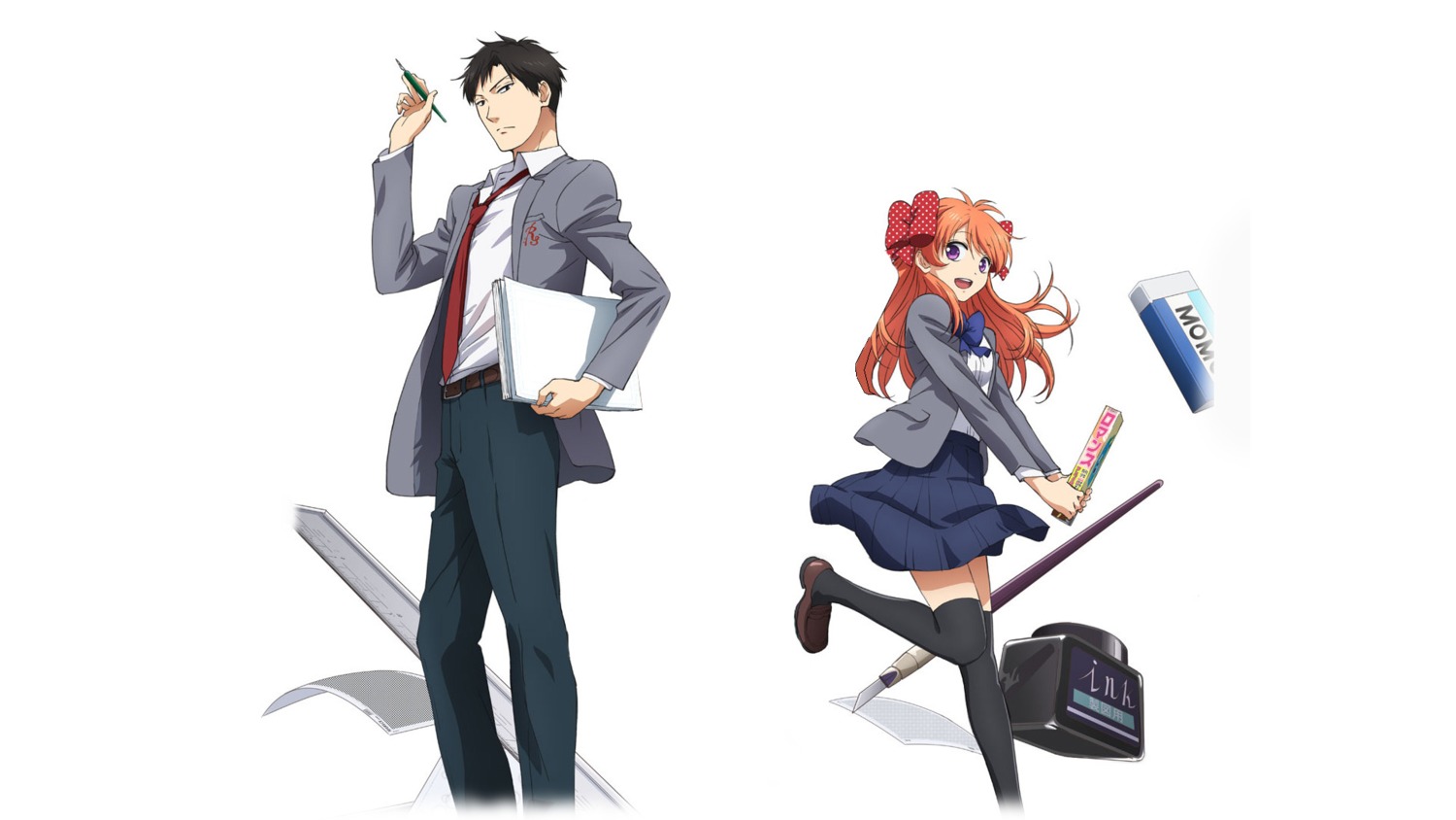 gekkan_shoujo_nozaki-kun nozaki_umetarou sakura_chiyo seifuku thighhighs