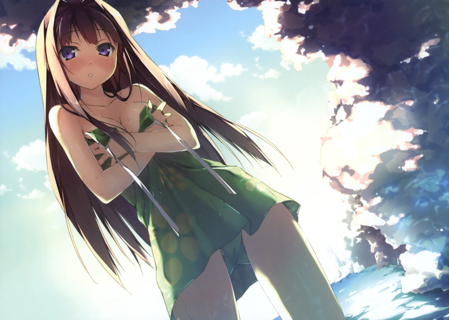 ayase_sayuki breast_hold cameltoe cube kantoku skirt_lift swimsuits wet your_diary