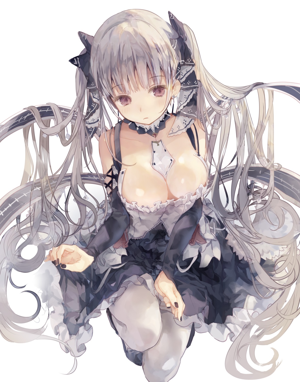 artist_revision azur_lane cleavage formidable_(azur_lane) gothic_lolita iijima_masashi lolita_fashion no_bra pantyhose skirt_lift