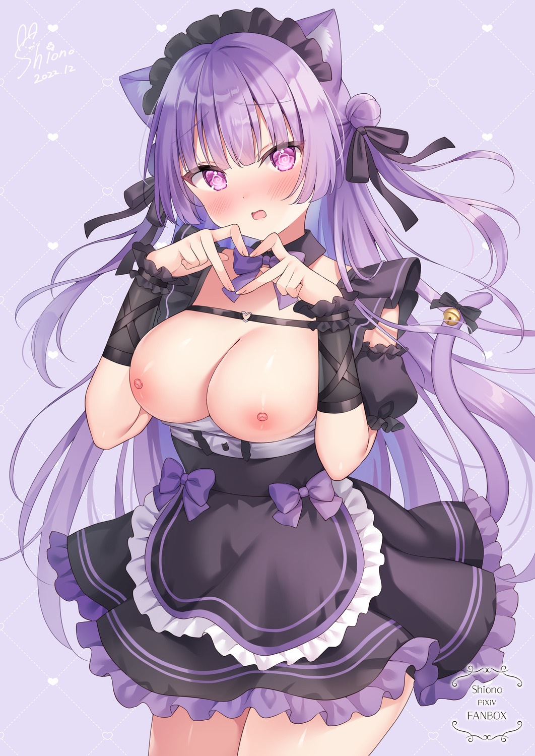 animal_ears breasts maid nekomimi nipples no_bra open_shirt siooooono tail