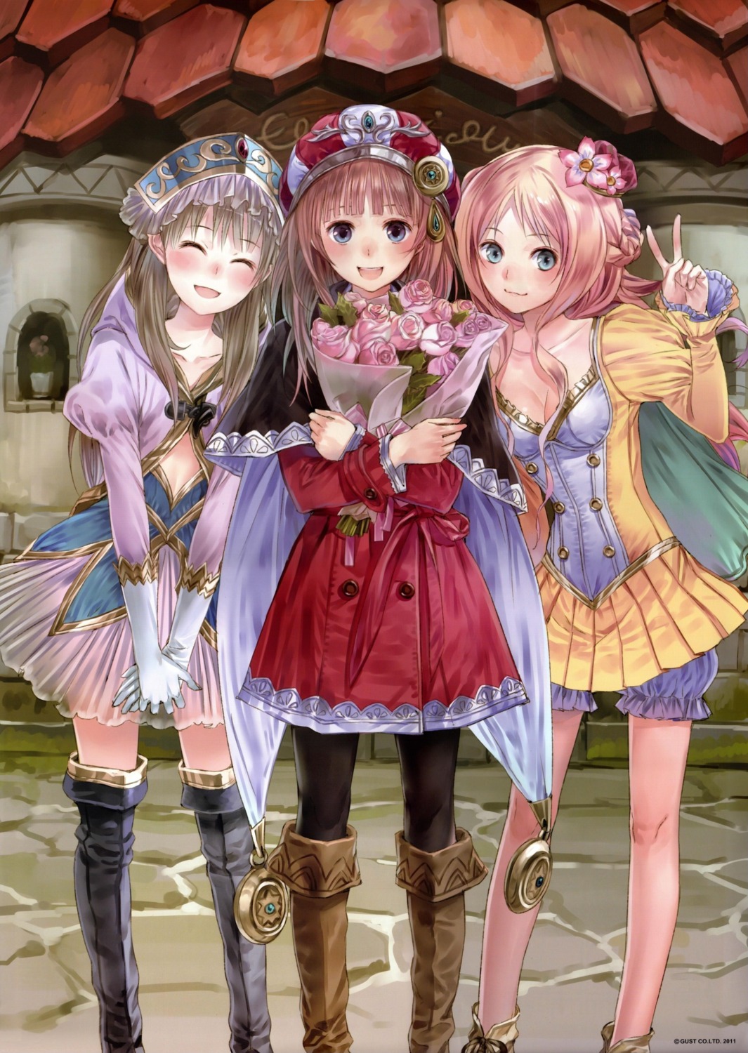 atelier atelier_rorona cleavage dress jpeg_artifacts kishida_mel merurulince_rede_arls rorolina_frixell totooria_helmold