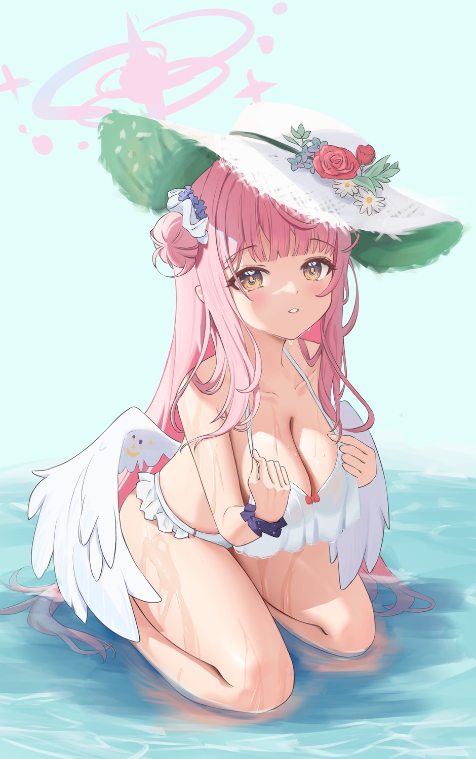 angel bikini blue_archive misono_mika sheng_taoren swimsuits wet wings