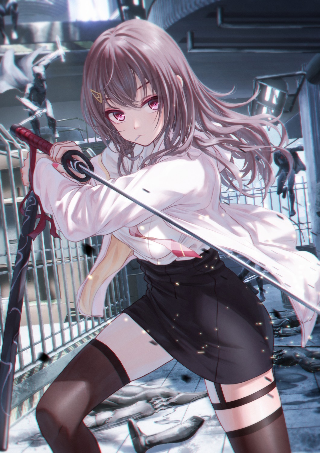 bae.c garter skirt_lift sword thighhighs