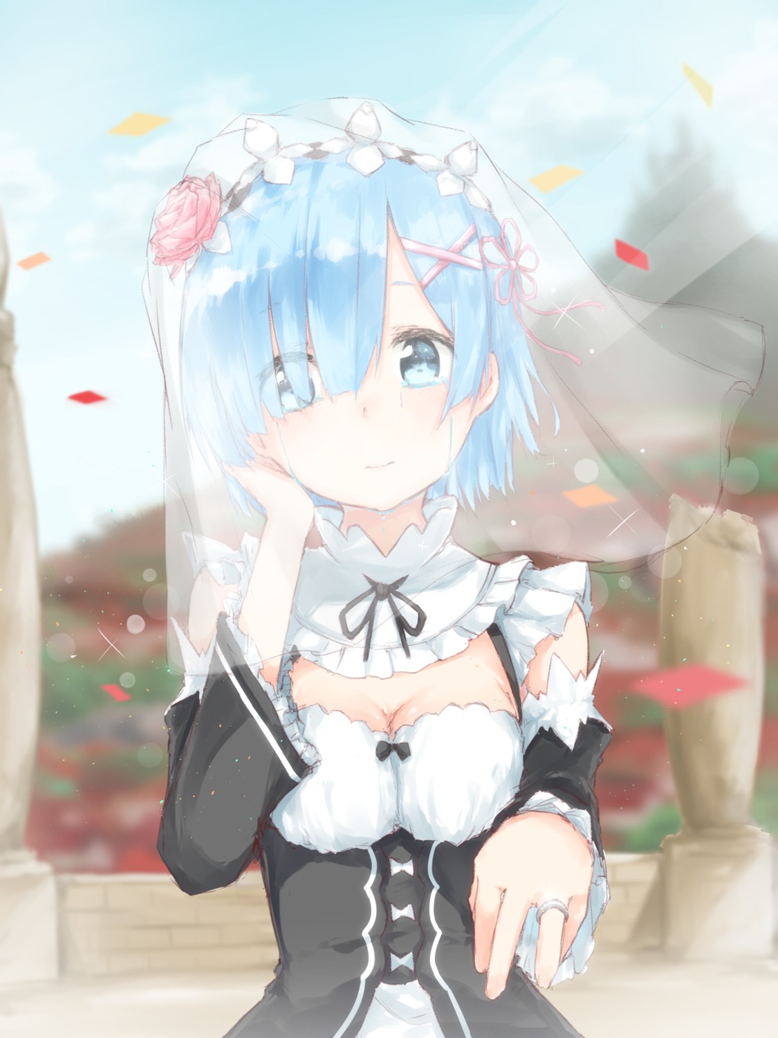 cleavage maid nosetissue re_zero_kara_hajimeru_isekai_seikatsu rem_(re_zero)