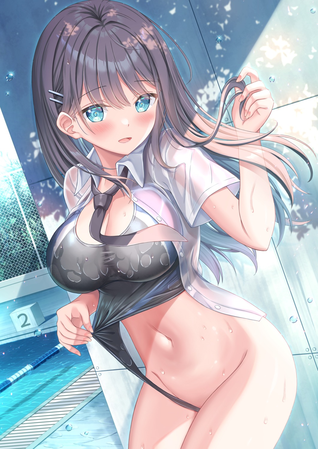 open_shirt see_through seifuku swimsuits undressing wet wet_clothes yuriko_(jun&yuri)