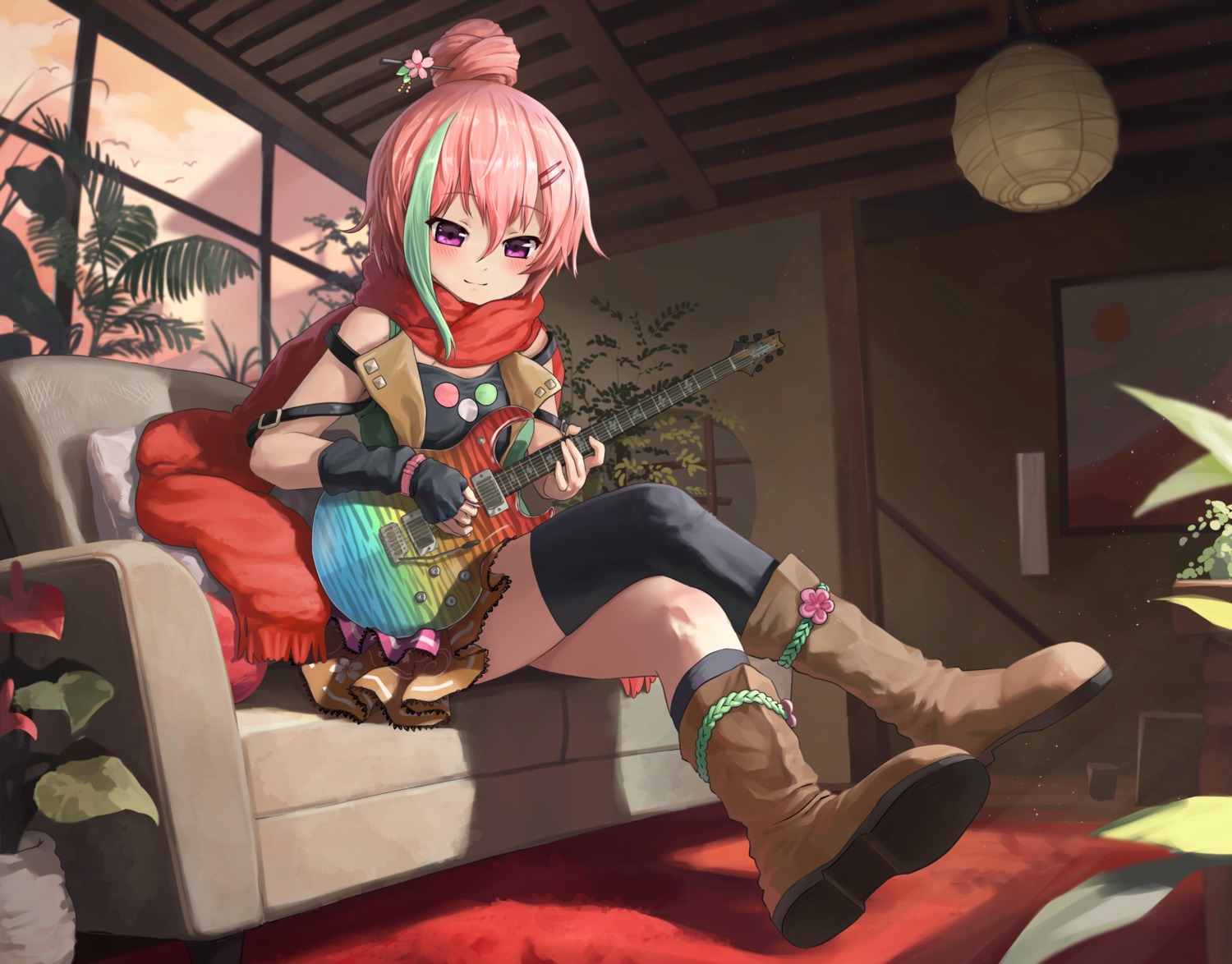 guitar melaton skirt_lift thighhighs