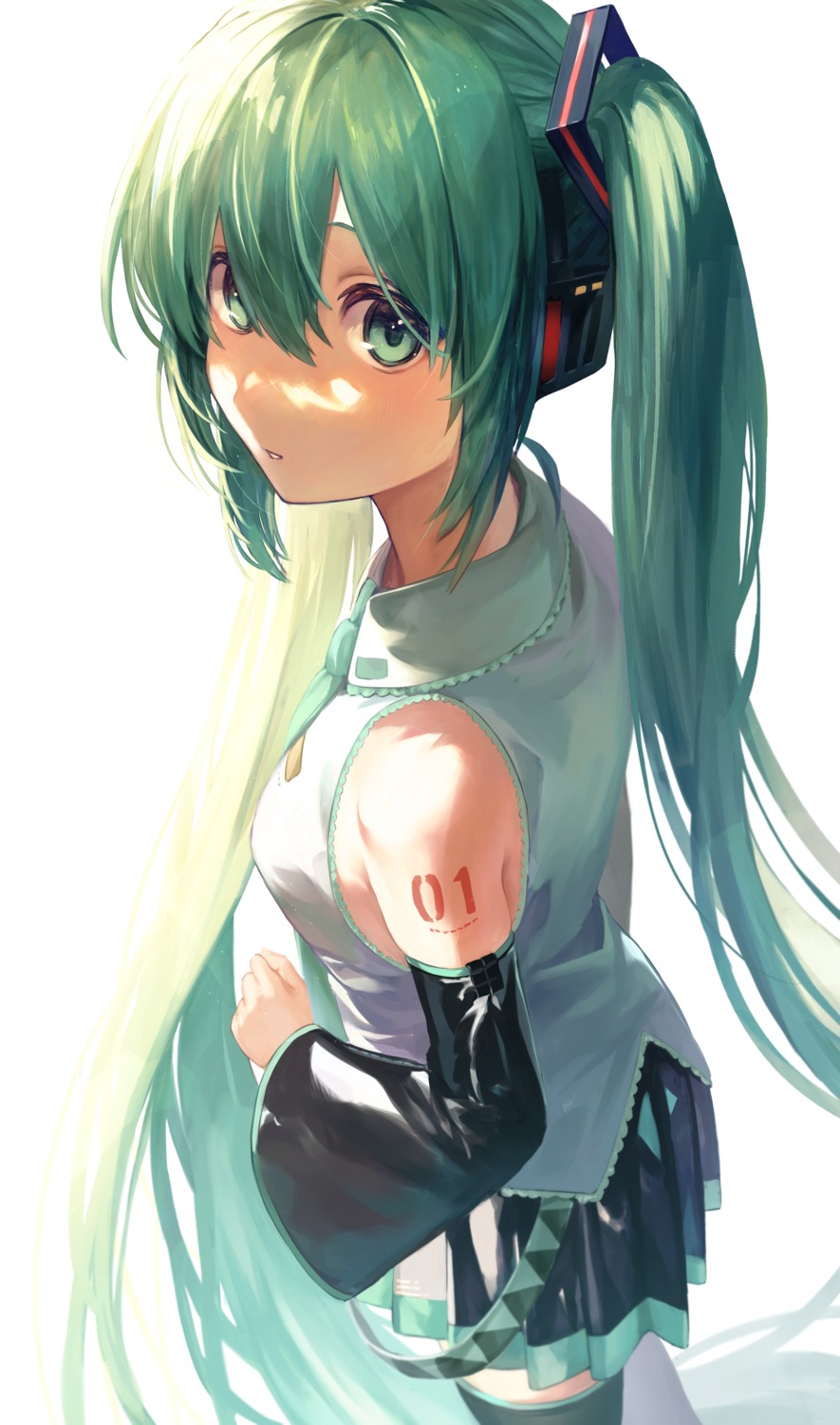 hatsune_miku headphones ikaninaritai8 tattoo thighhighs vocaloid