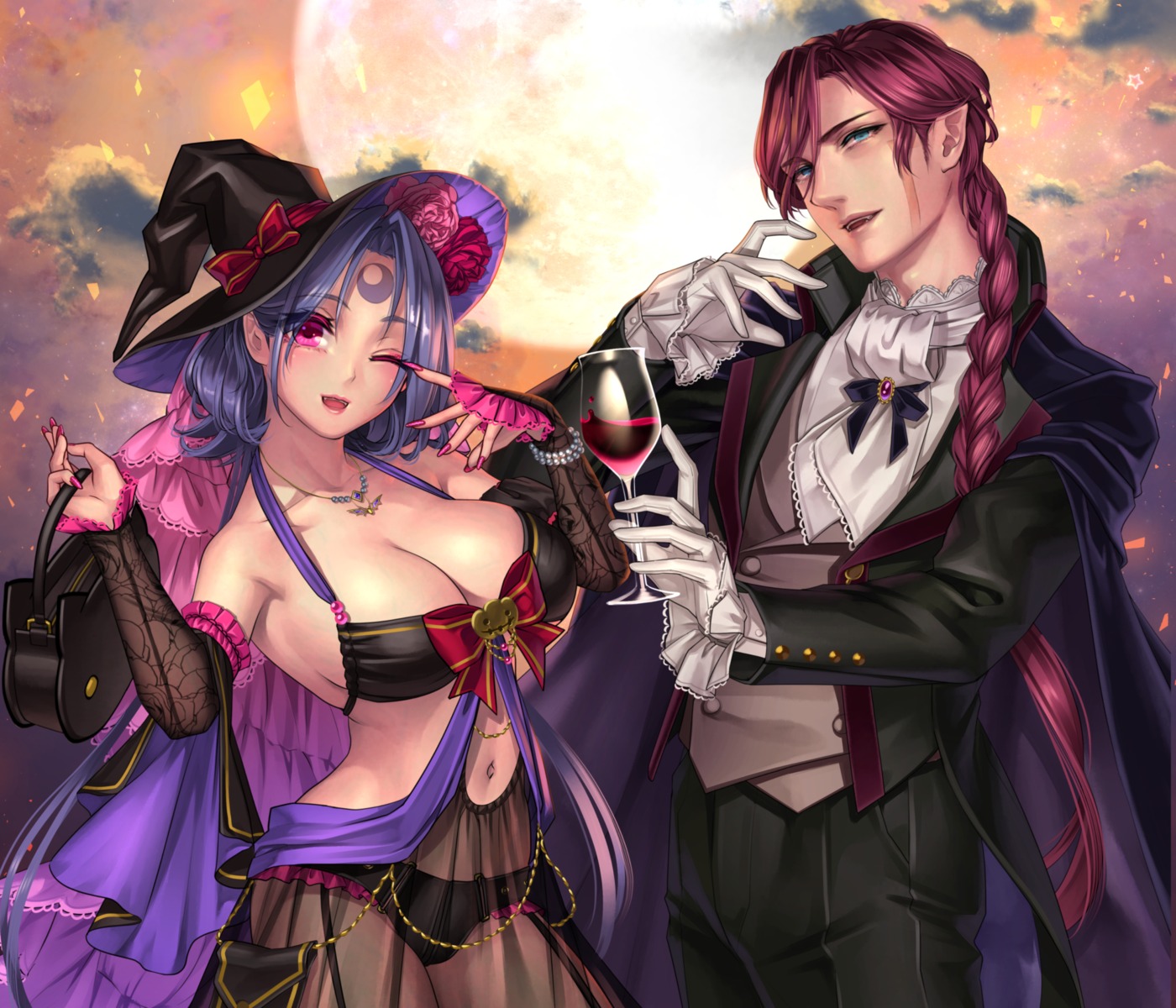 cleavage halloween pointy_ears ryuki see_through witch