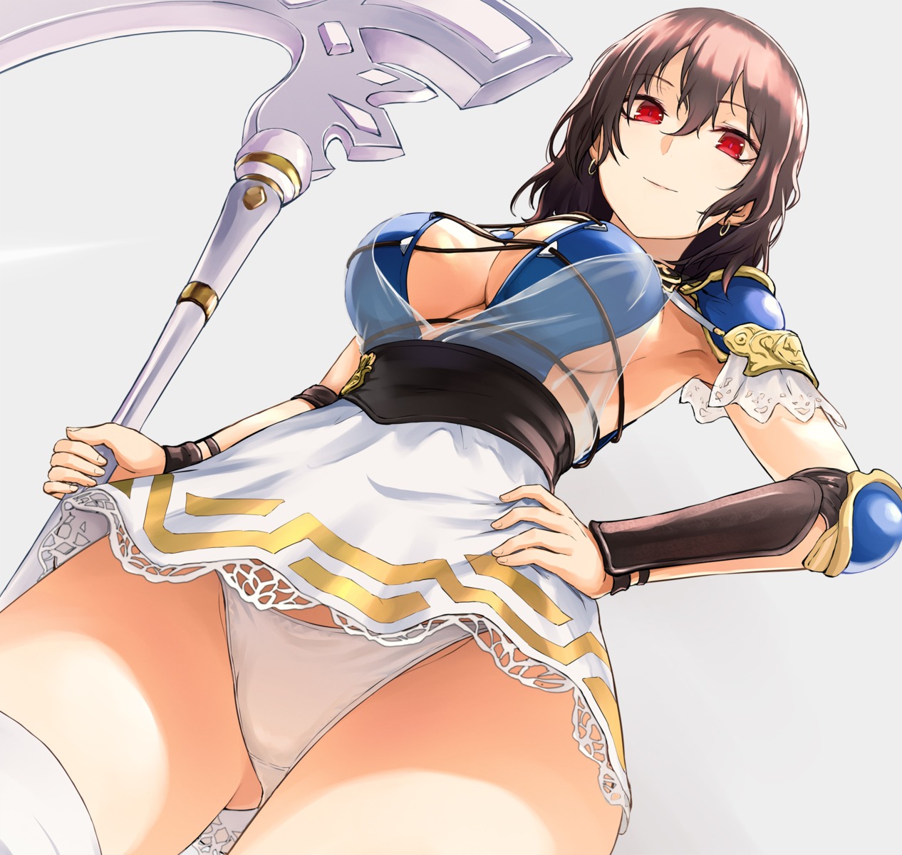 armor cleavage no_bra pantsu see_through tea_(nakenashi) thighhighs weapon