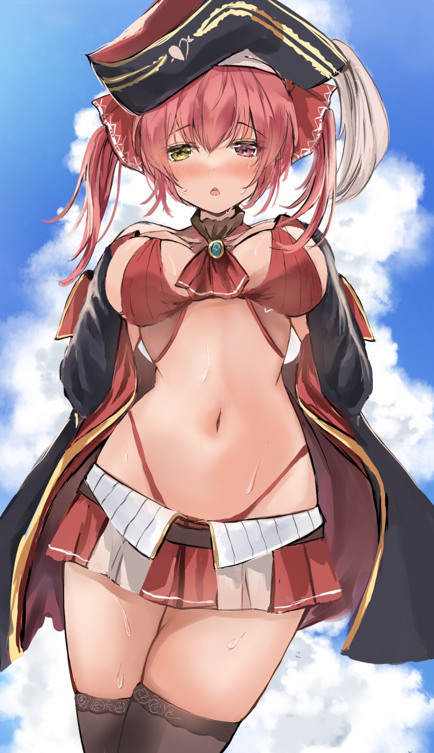 bikini heterochromia hololive houshou_marine open_shirt pirate swimsuits tagme thighhighs