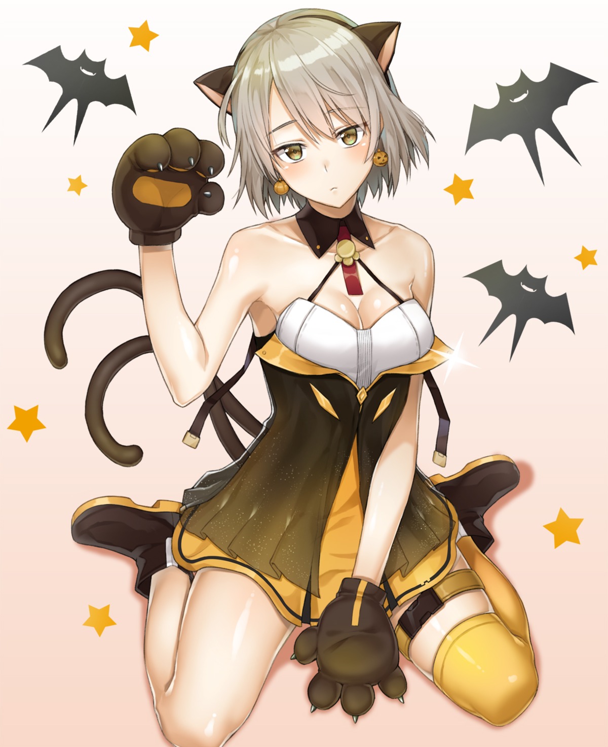 animal_ears cleavage dress garter girls_frontline halloween nekomimi s-goon tail thighhighs vector_(girls_frontline)