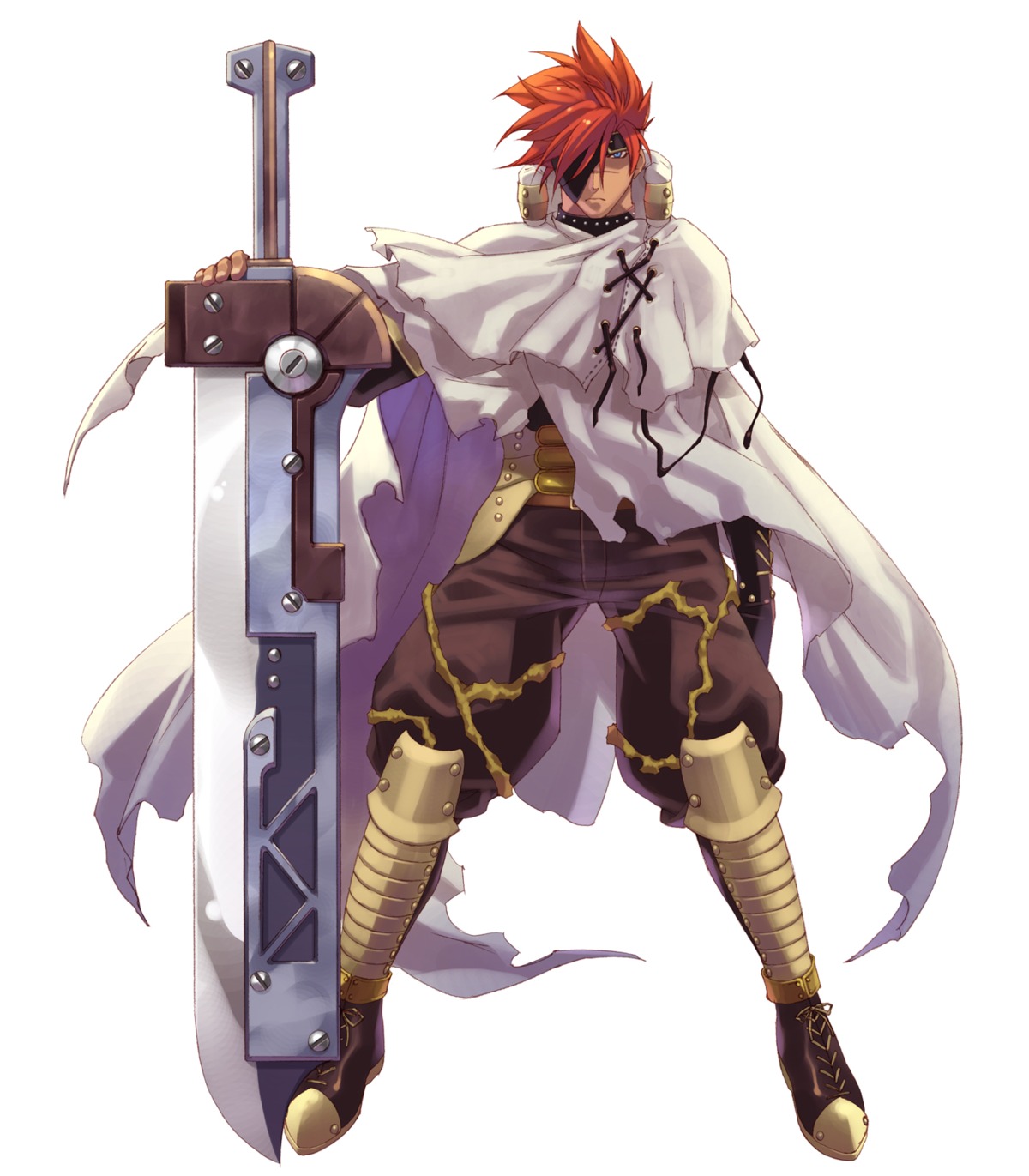 armor eyepatch hirano_katsuyuki idea_factory krayce male spectral_vs_generation sword torn_clothes