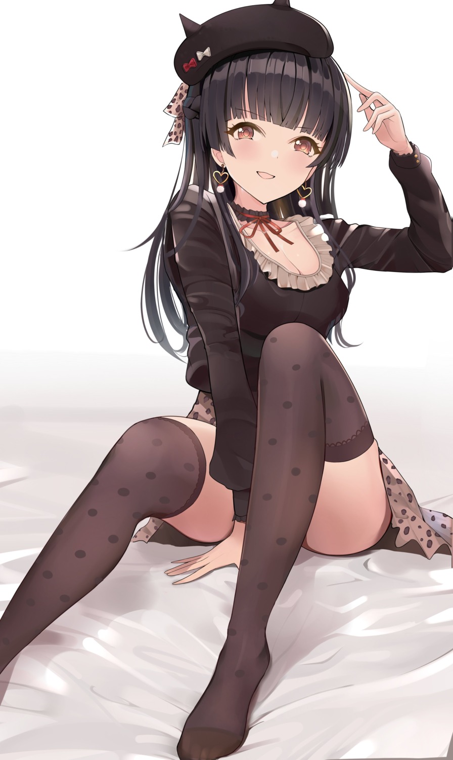 cleavage mayuzumi_fuyuko pjkka skirt_lift the_idolm@ster the_idolm@ster_shiny_colors thighhighs