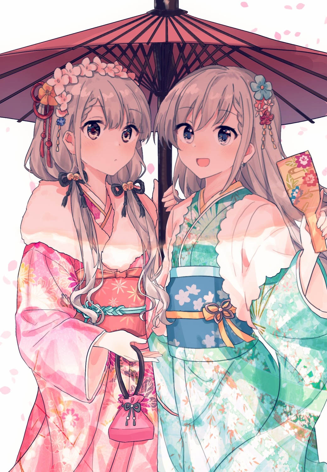 gocoli hisakawa_hayate hisakawa_nagi kimono the_idolm@ster the_idolm@ster_cinderella_girls the_idolm@ster_cinderella_girls_starlight_stage umbrella