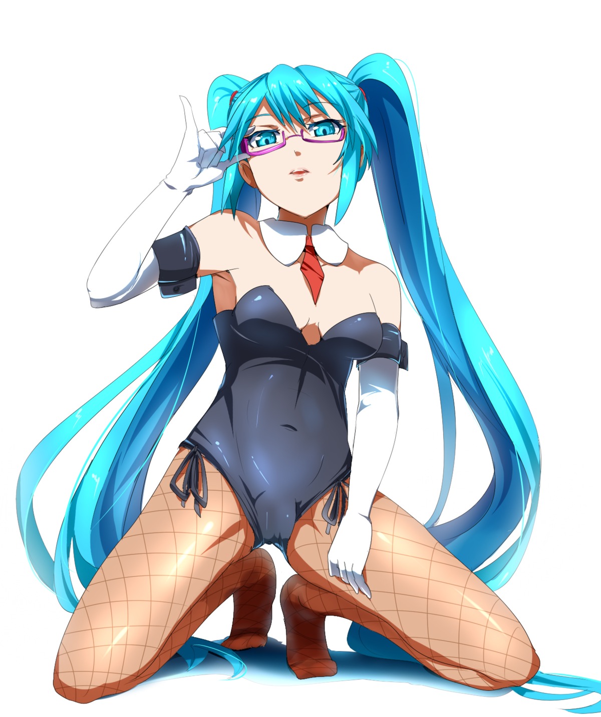 bunny_girl cleavage fishnets hatsune_miku megane pantyhose umakatsuhai vocaloid