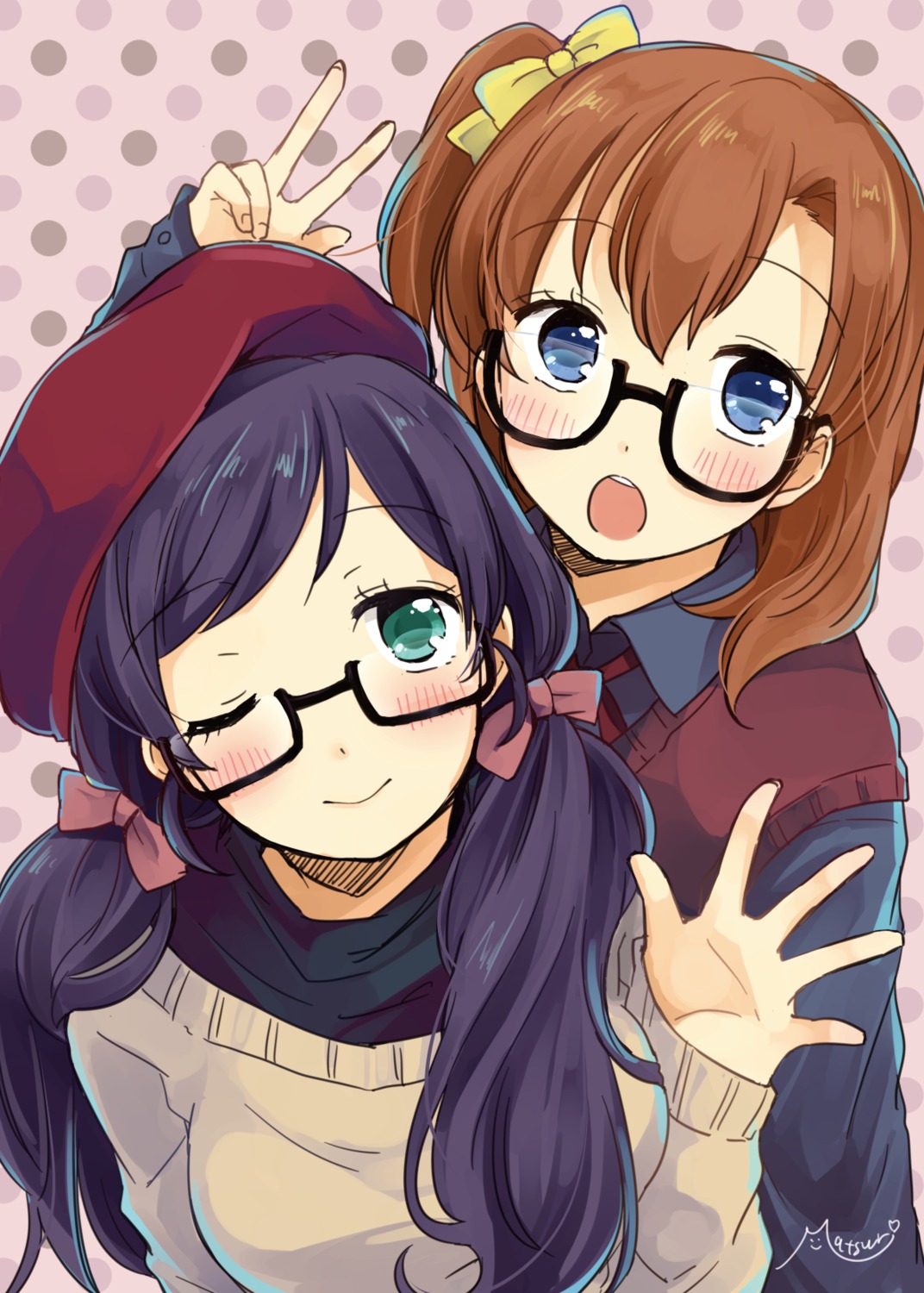 kousaka_honoka love_live! matsuri_(artist) megane sweater toujou_nozomi