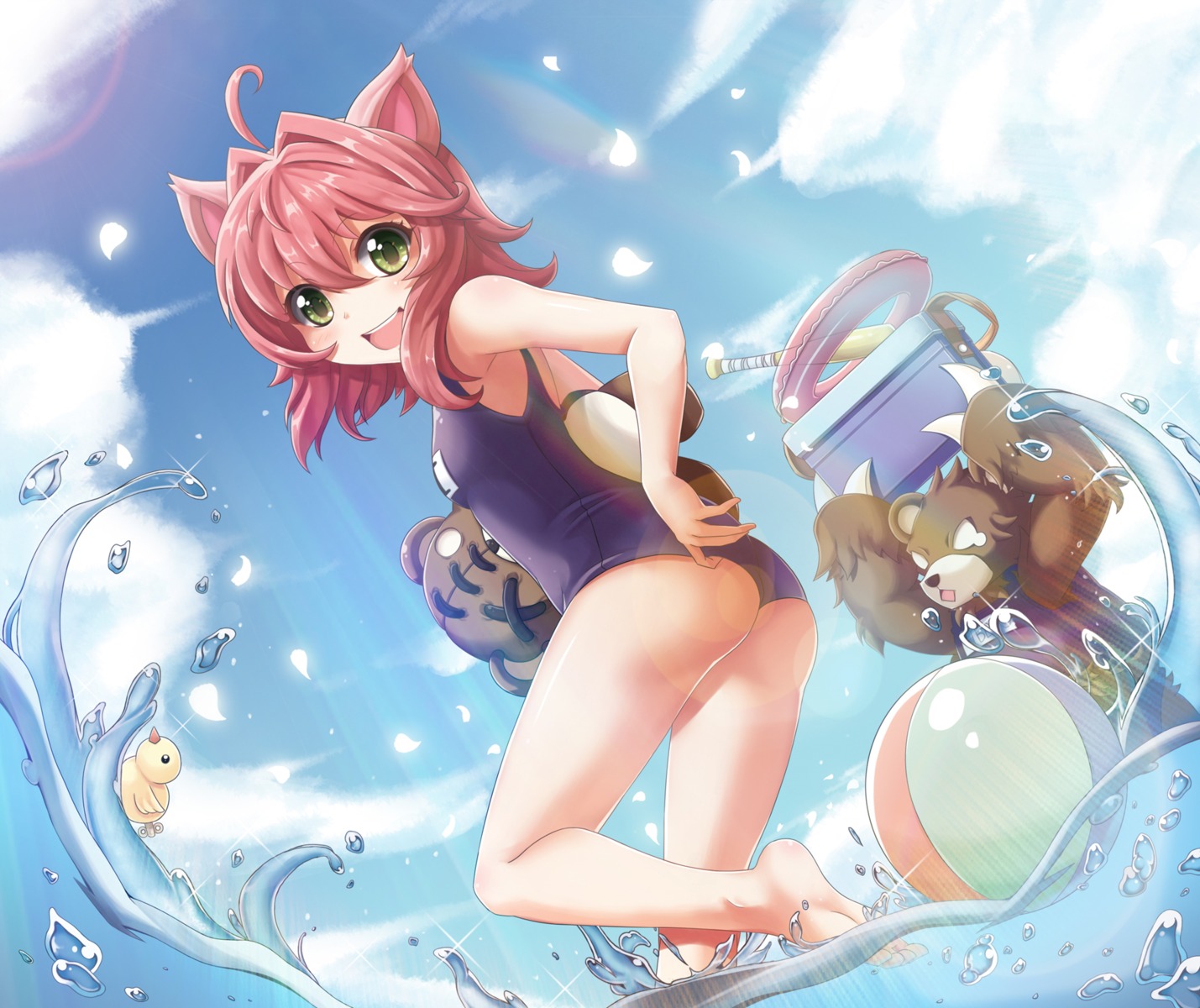 animal_ears annie_hastur ass league_of_legends school_swimsuit sora_(dkssud6580) swimsuits tibbers wet