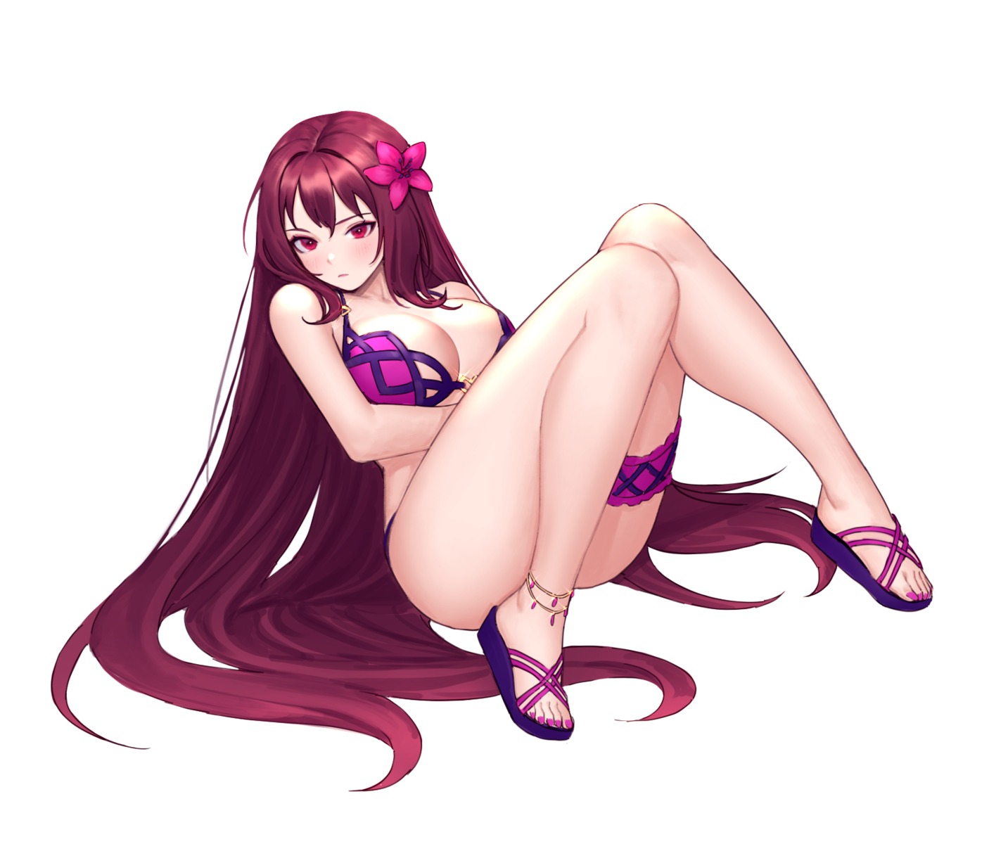 bikini cleavage fate/grand_order feet garter scathach_(fate/grand_order) siun swimsuits