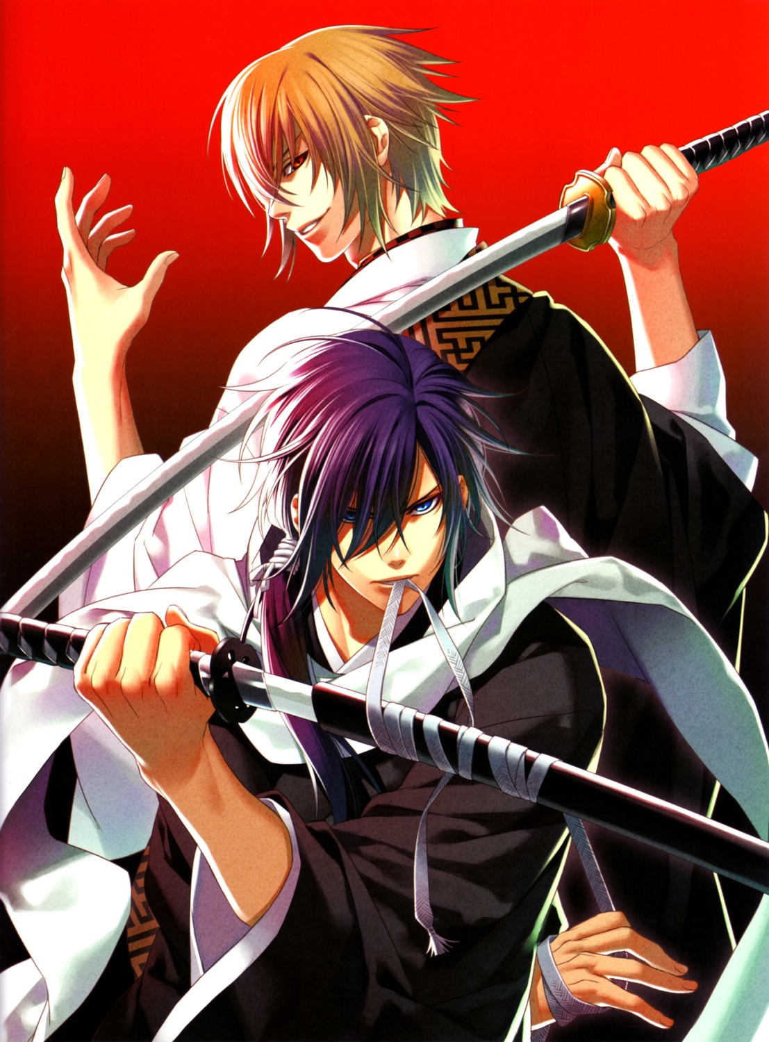 hakuouki kazama_chikage kazuki_yone male saitou_hajime saitou_hajime_(hakuouki) sword