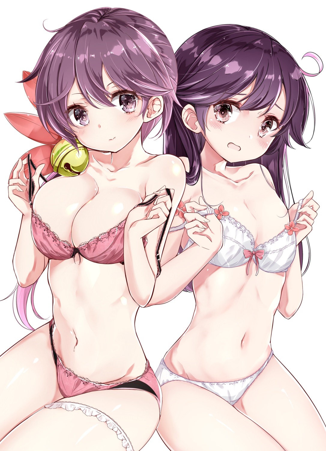 akebono_(kancolle) bra cleavage garter hamaken kantai_collection pantsu undressing ushio_(kancolle)