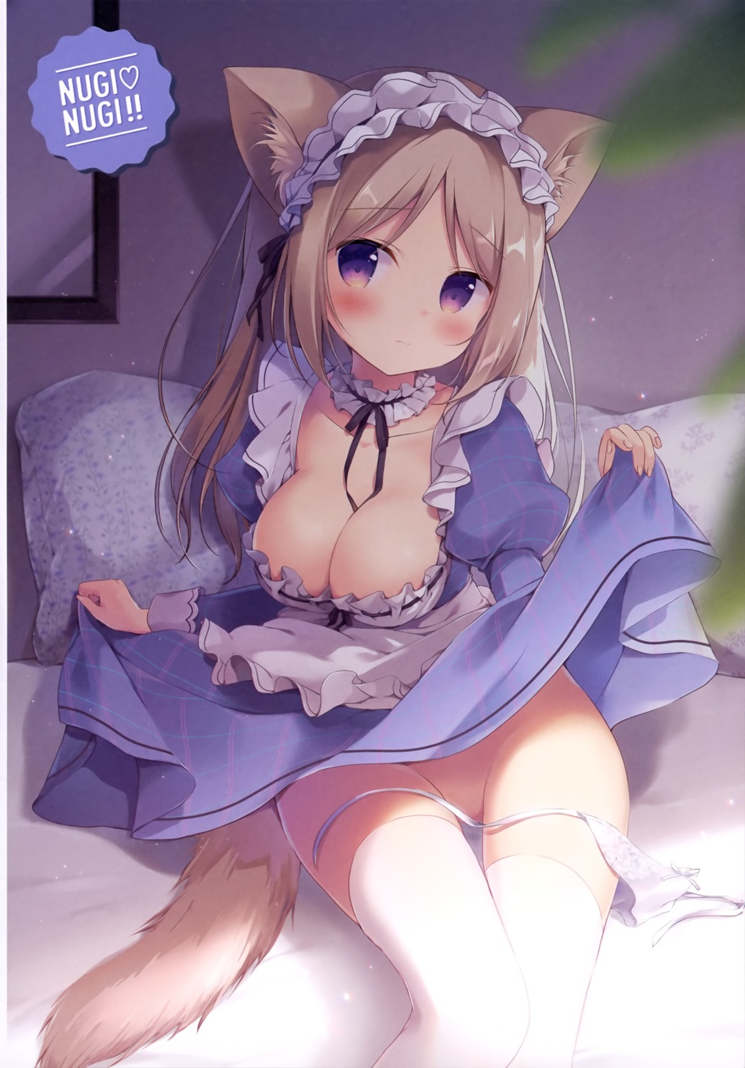 animal_ears maid miyasaka_naco nekomimi pantsu panty_pull skirt_lift tail thighhighs