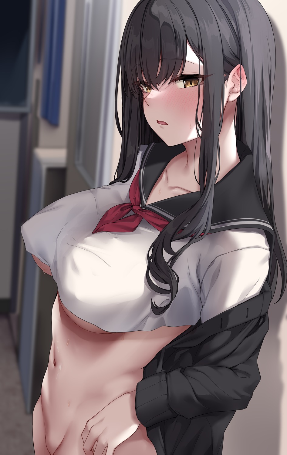 bottomless jack_dempa no_bra open_shirt seifuku