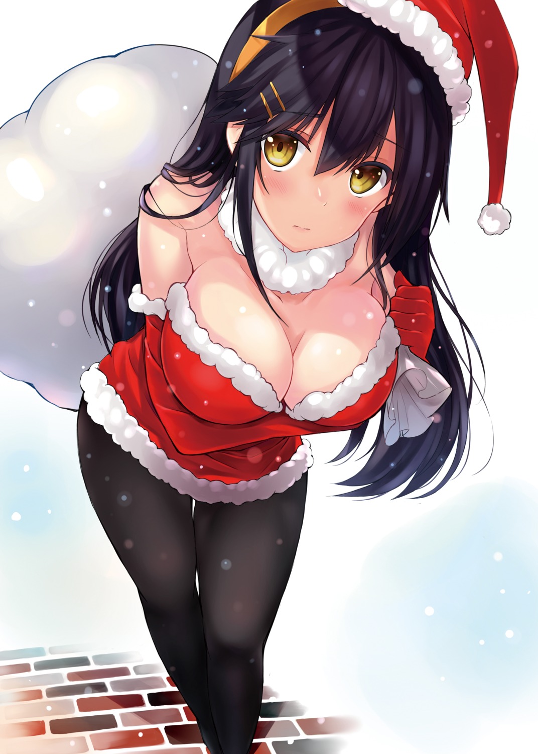 breast_hold christmas cleavage dress haruna_(kancolle) kantai_collection nagiha_kuten pantyhose