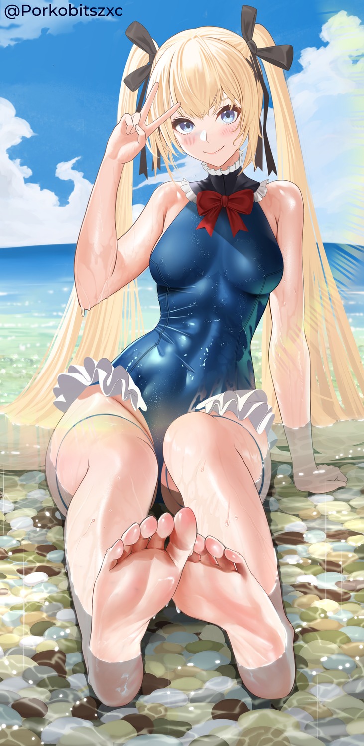 azur_lane dead_or_alive feet marie_rose porko swimsuits wet