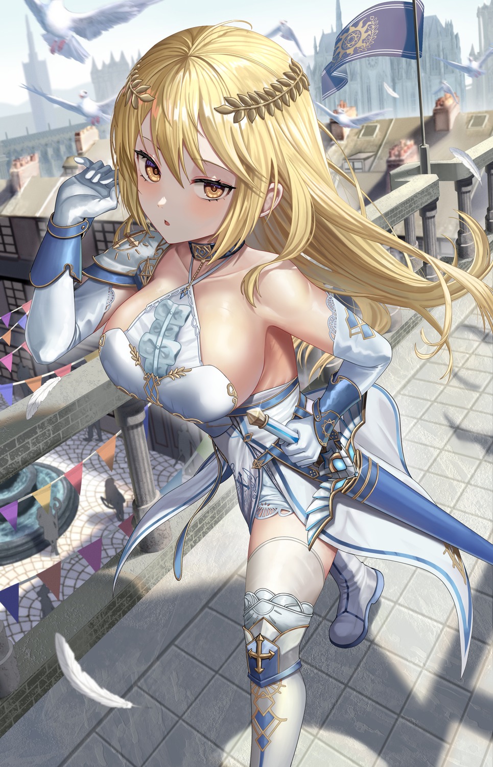 armor no_bra silvertsuki1 sword thighhighs