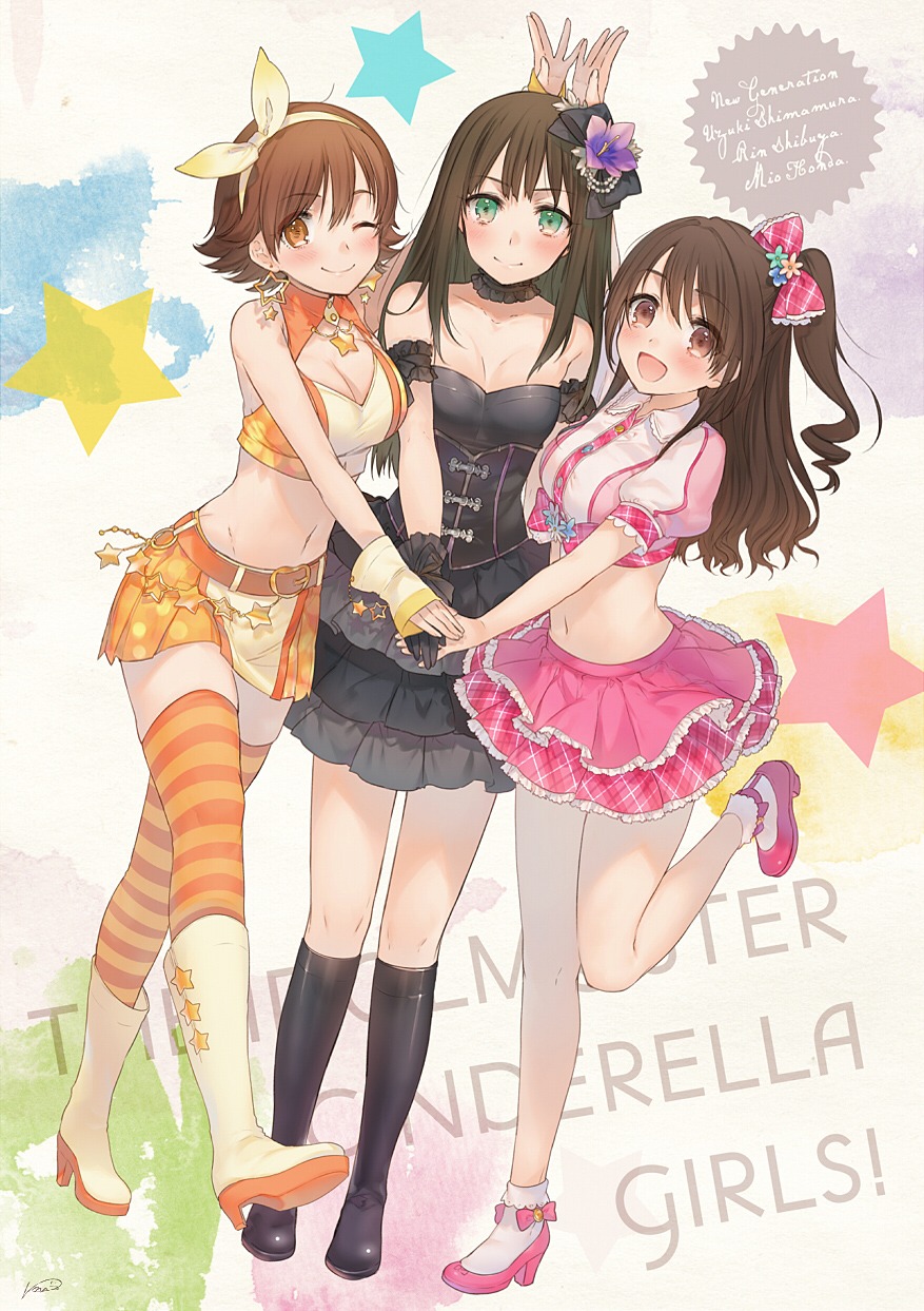 cleavage heels honda_mio kippu pantyhose shibuya_rin shimamura_uzuki the_idolm@ster the_idolm@ster_cinderella_girls thighhighs