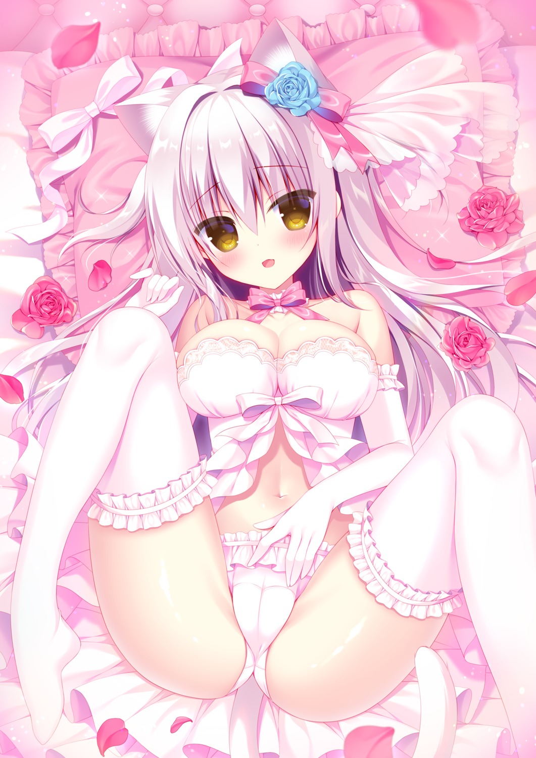 animal_ears cameltoe dress hasune lingerie nekomimi pantsu tail thighhighs wedding_dress