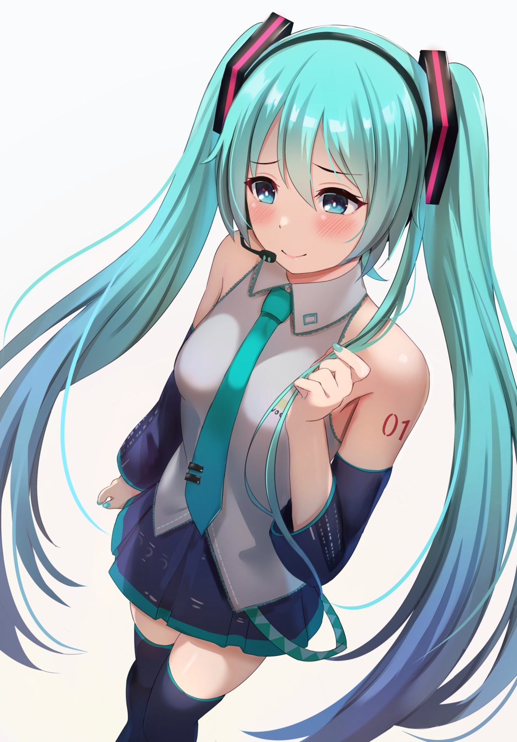 hatsune_miku headphones ponyaru tattoo thighhighs vocaloid