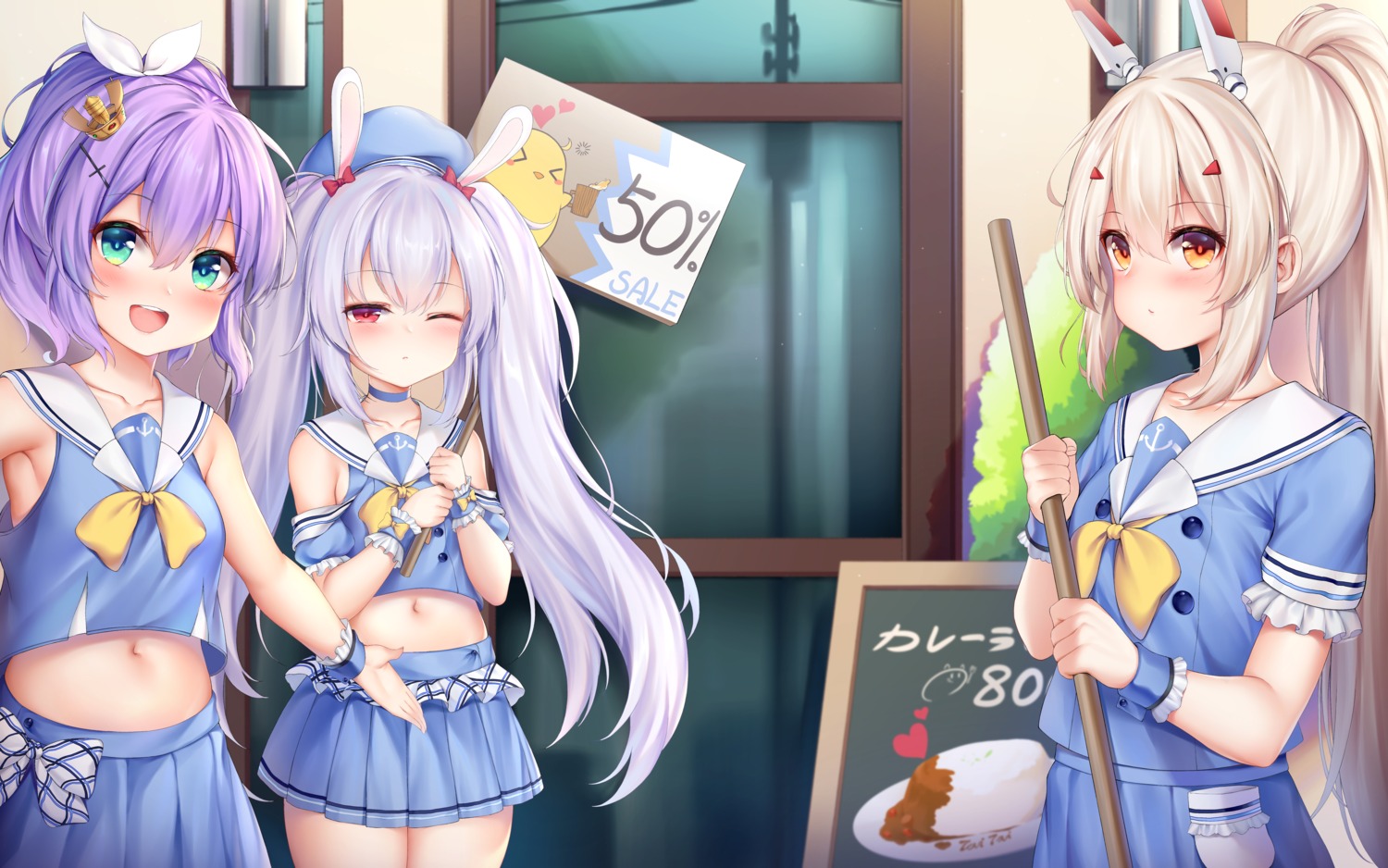 animal_ears ayanami_(azur_lane) azur_lane bunny_ears javelin_(azur_lane) laffey_(azur_lane) seifuku taitai