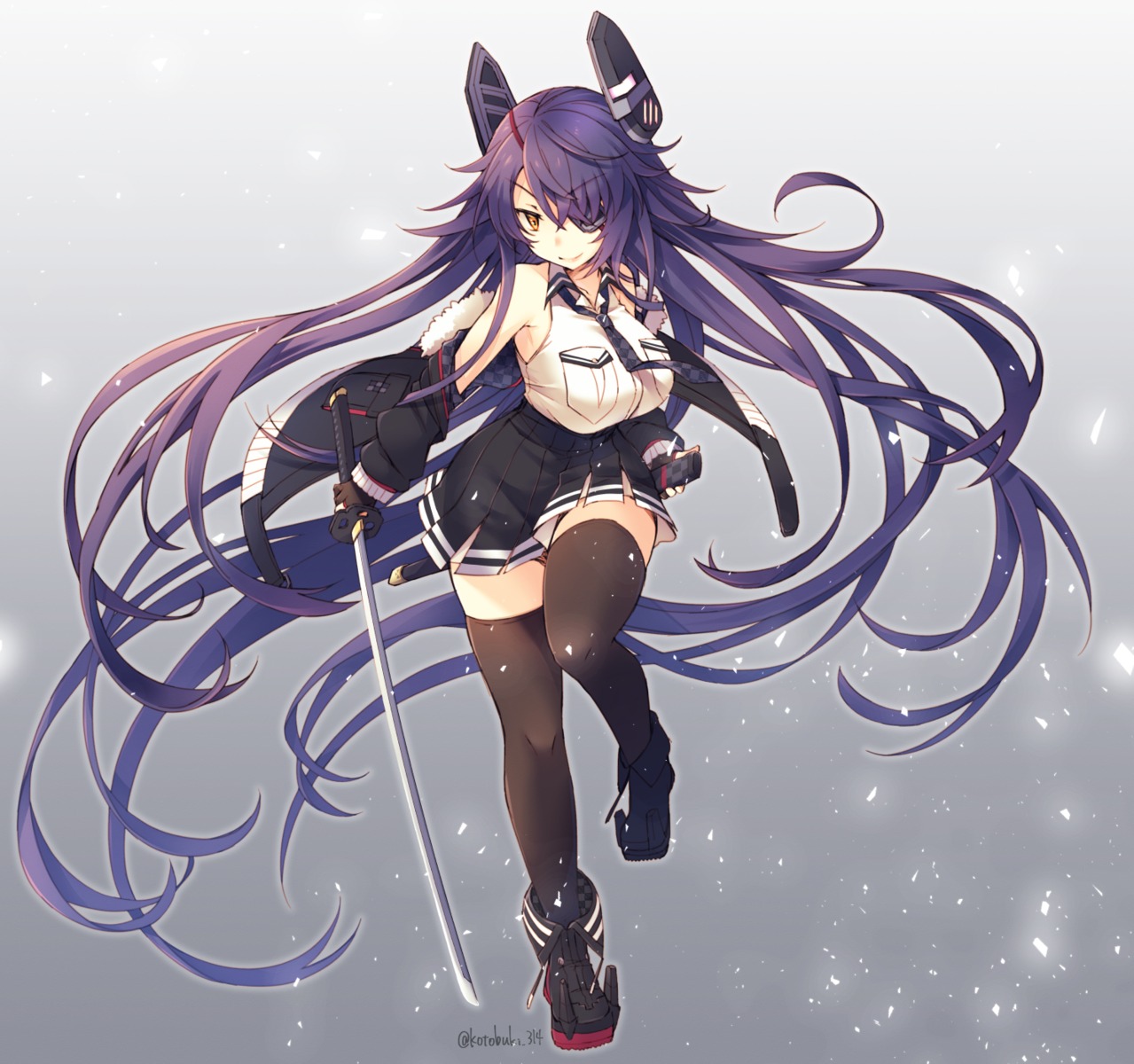 eyepatch kantai_collection kotobuki_(momoko_factory) sword tenryuu_(kancolle) thighhighs