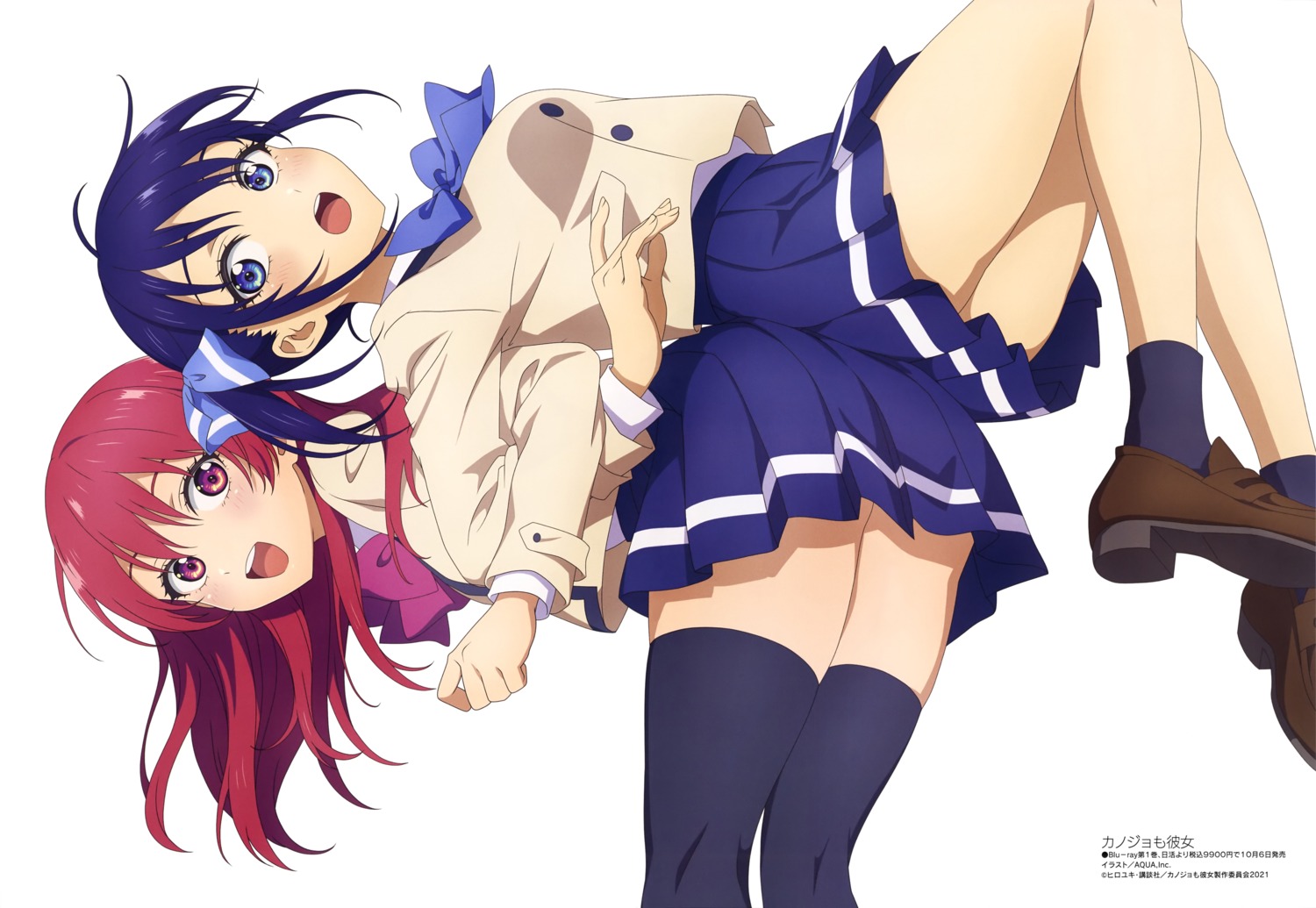 aquastar_inc. kanojo_mo_kanojo minase_nagisa saki_saki seifuku skirt_lift thighhighs