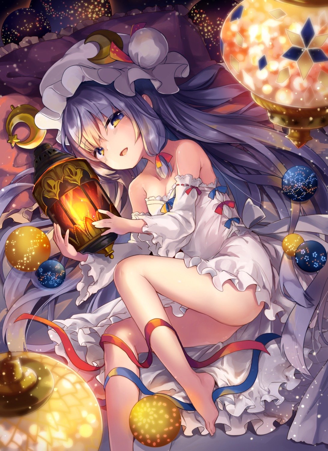 cleavage dress feet patchouli_knowledge tamano_kedama touhou