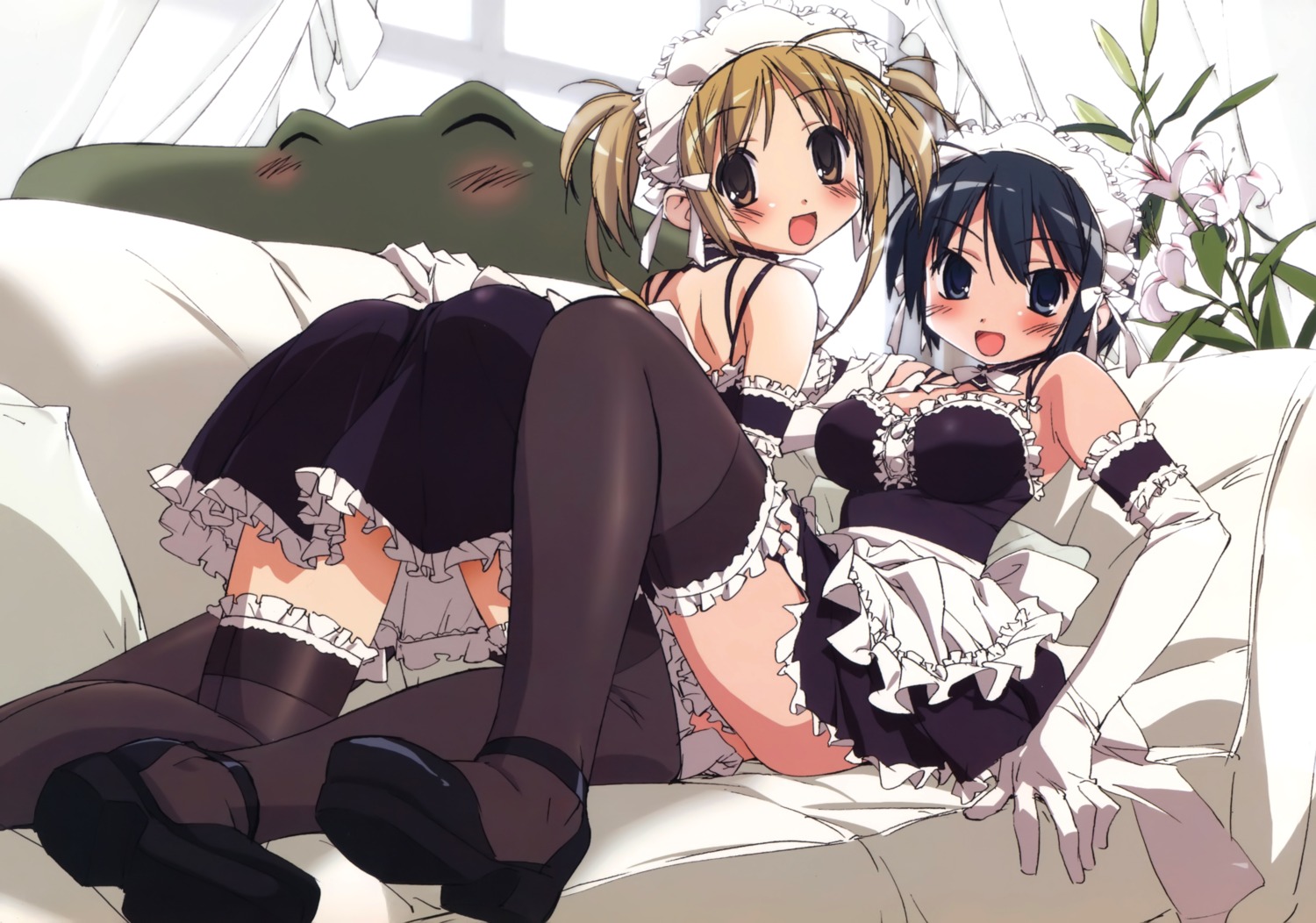 he_is_my_master maid pochi sawatari_izumi sawatari_mitsuki stockings takamura_kazuhiro thighhighs yuri