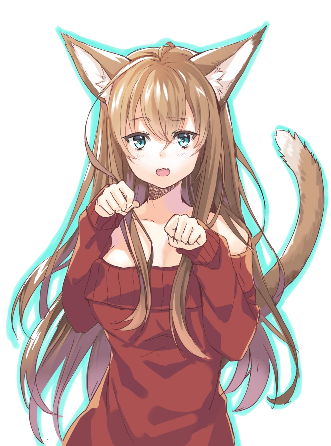 animal_ears cleavage kurasawa_moko sweater tail