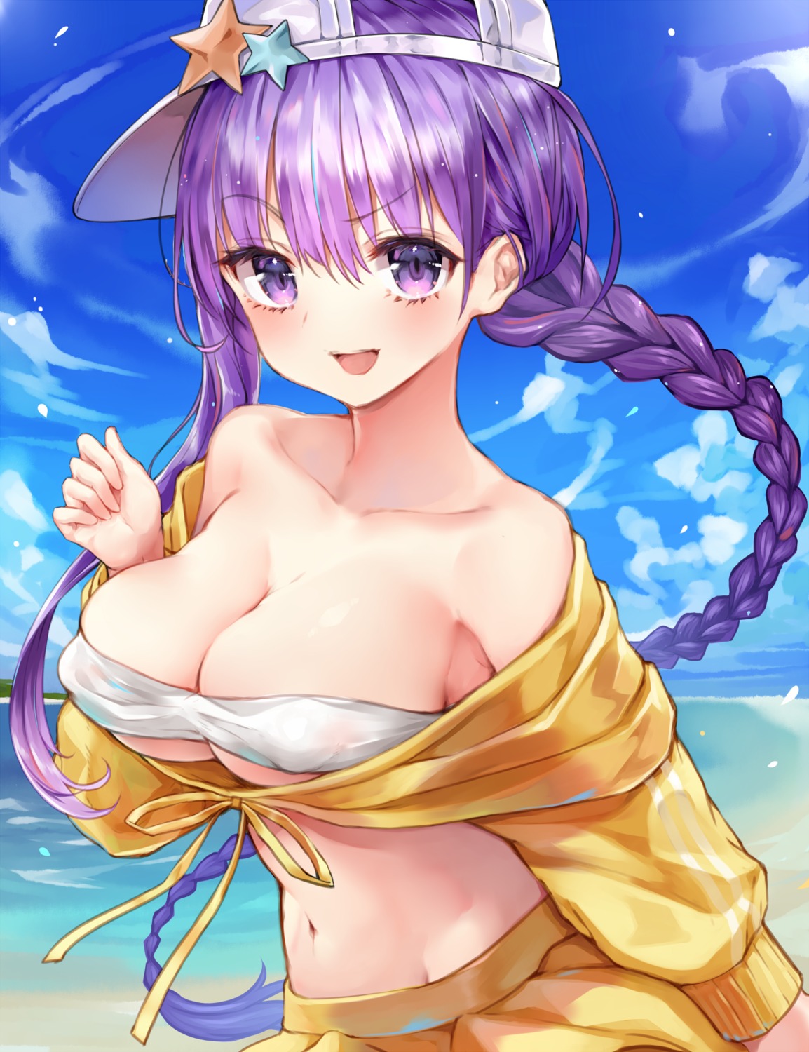 bb_(fate/extra_ccc) bikini_top cleavage erect_nipples fate/grand_order open_shirt sukemyon swimsuits