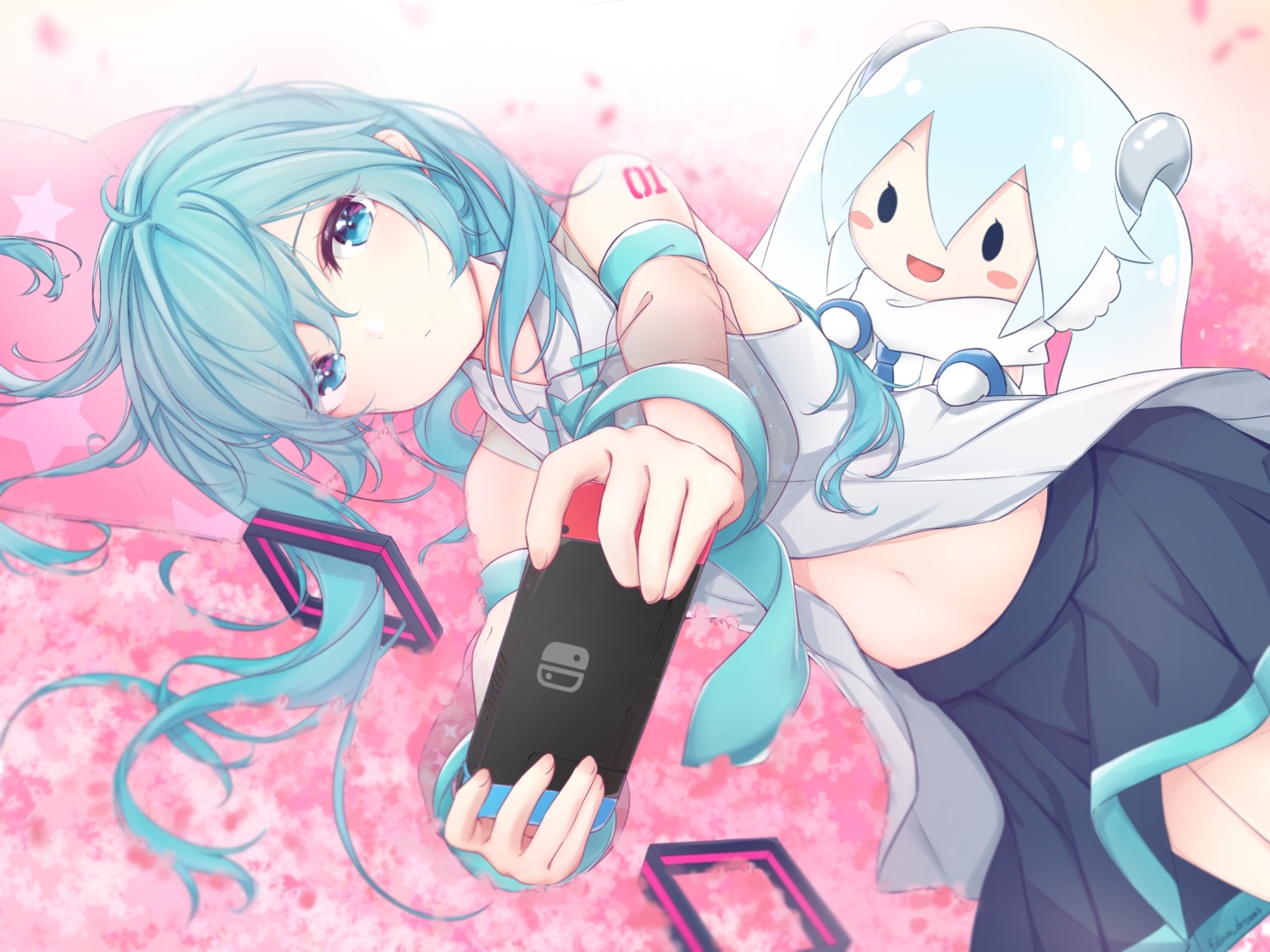 chibi follow_dreams hatsune_miku see_through skirt_lift tattoo vocaloid