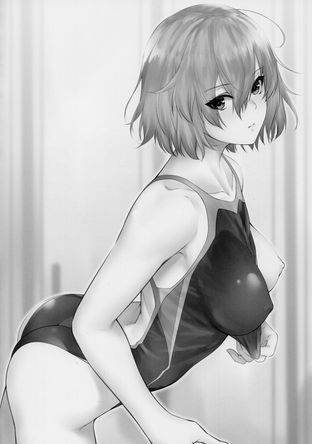 ass erect_nipples fate/grand_order mash_kyrielight monochrome scanning_dust screening swimsuits z.a.p. zucchini