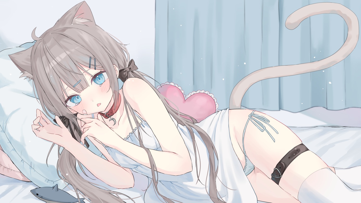 animal_ears bandaid cameltoe garter loli nekomimi pajama pantsu riri_(ri0177) skirt_lift string_panties tail thighhighs wallpaper
