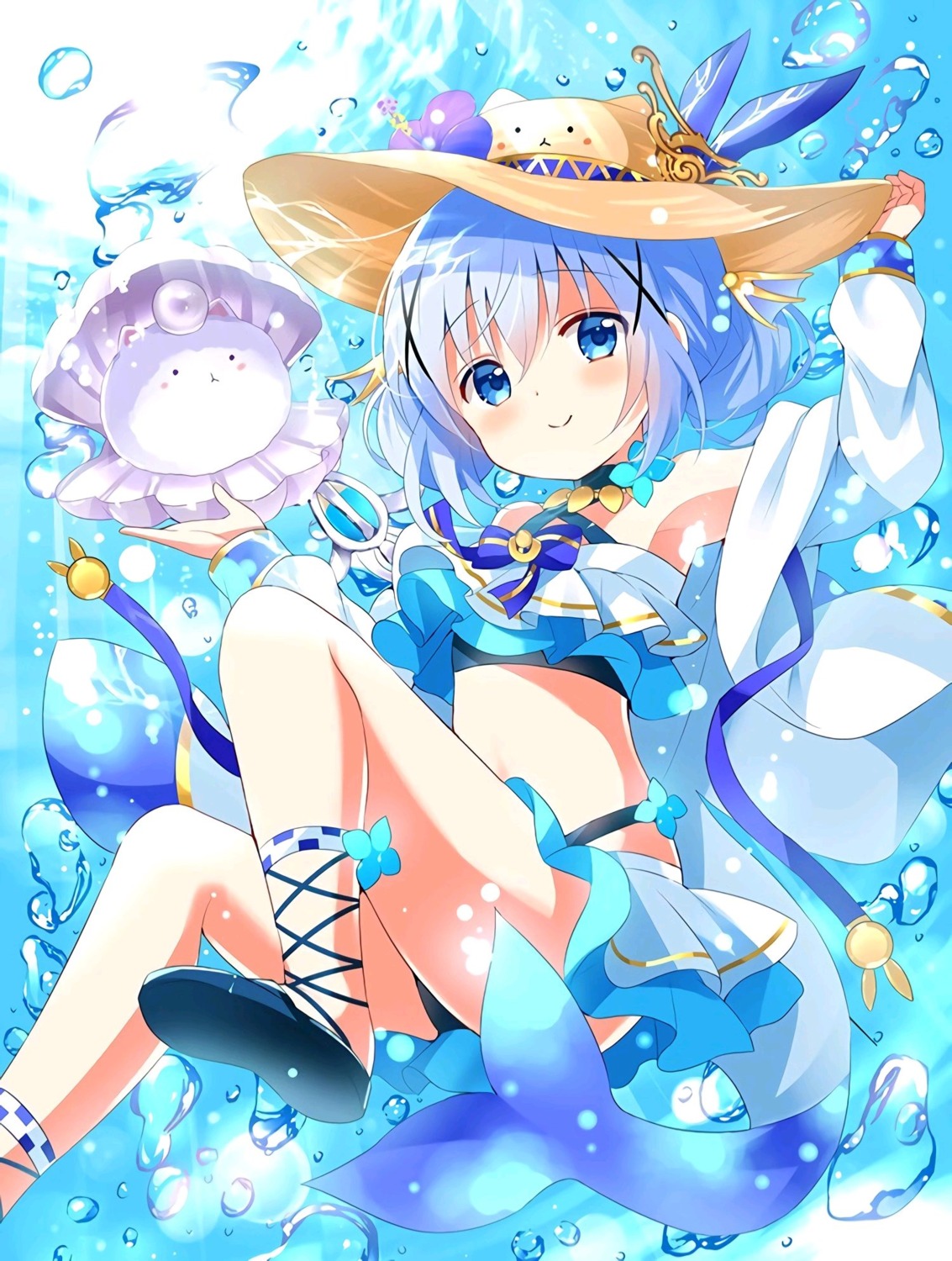 bikini gochuumon_wa_usagi_desu_ka? kafuu_chino koi open_shirt skirt_lift swimsuits tippy_(gochiusa)