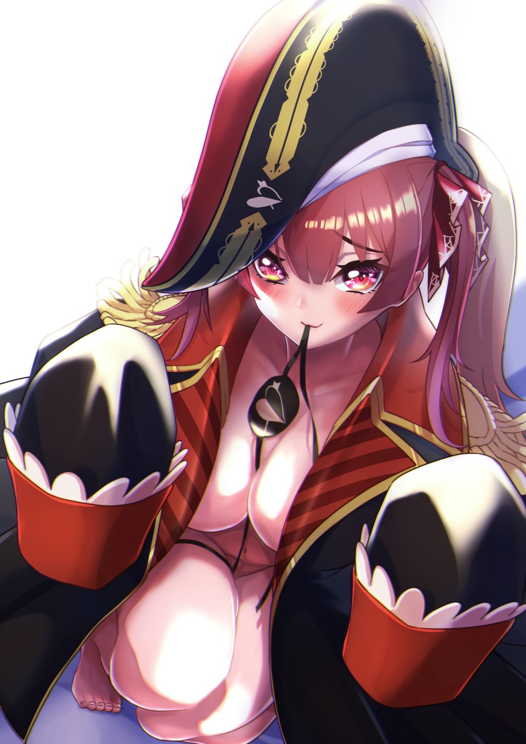 garter hololive houshou_marine nemu_iine no_bra open_shirt pantsu pirate