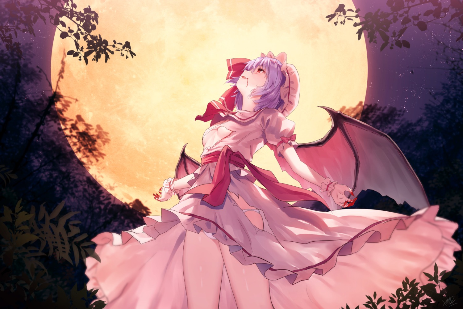 blood pantsu remilia_scarlet torn_clothes touhou wings yasuyuki